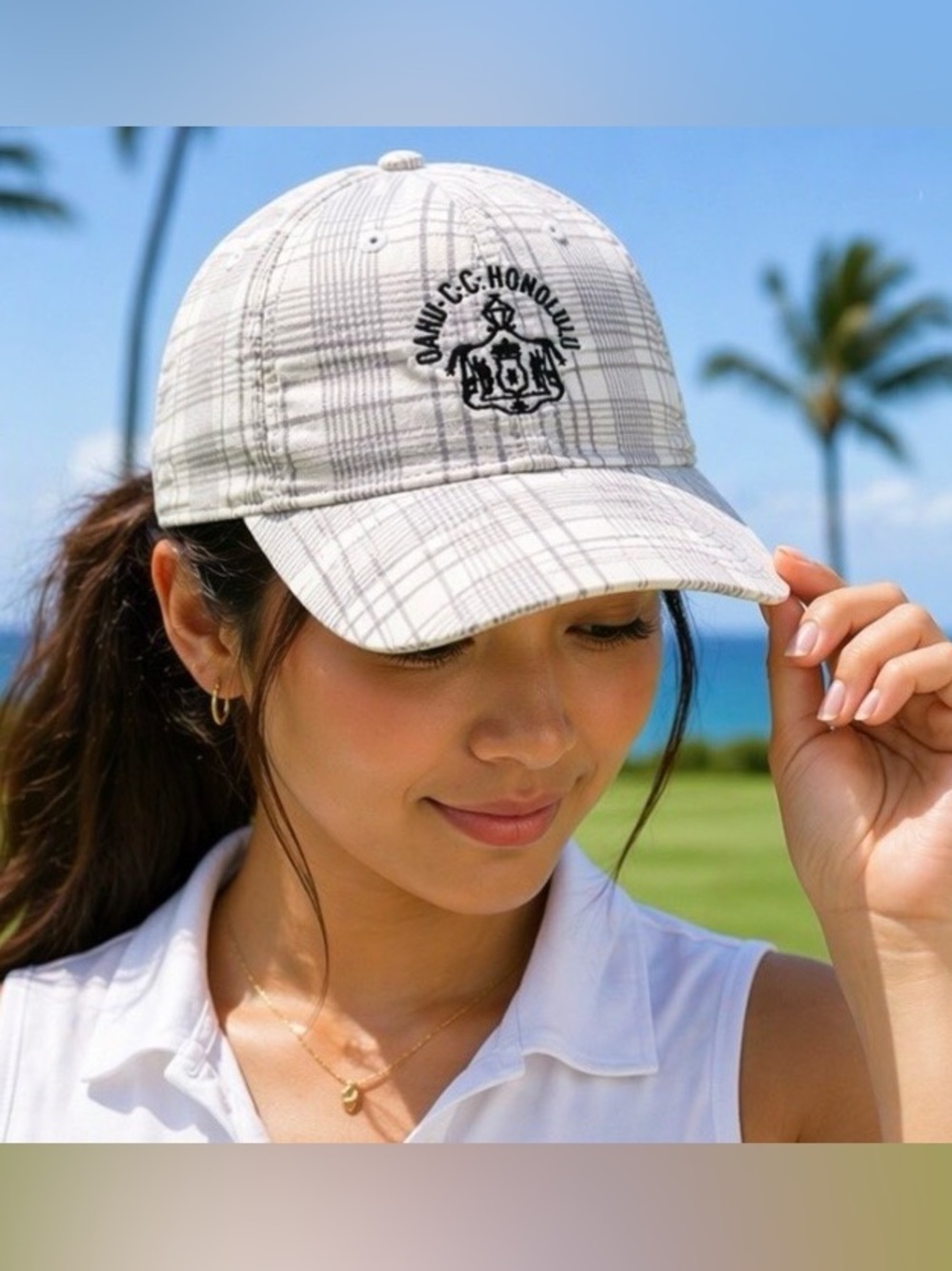 Rare Oahu Country Club Honolulu Captain grey & white stripe, black embroidered
